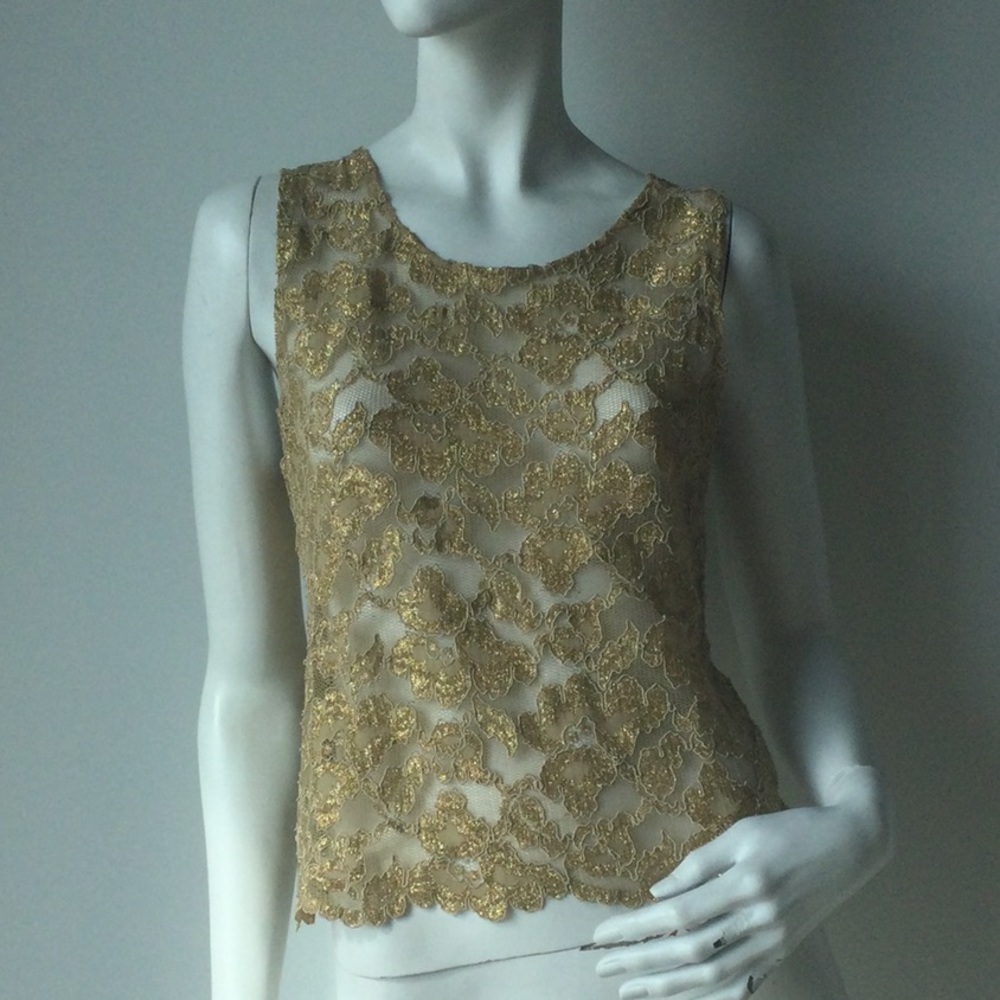 Beautiful Gold Cord Lace Sleeveless Party Top